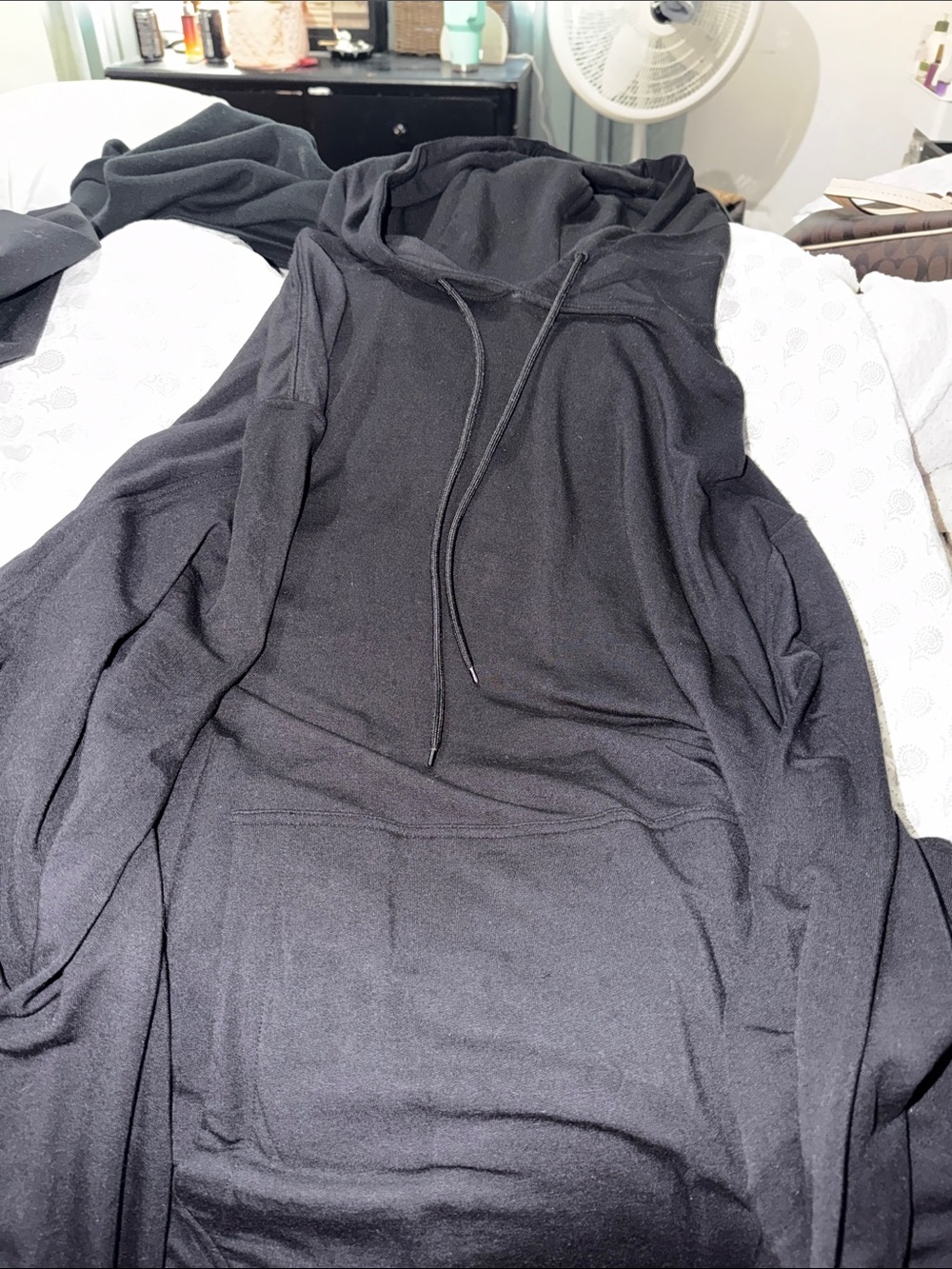 Women's Black Hooded Chemise - Soft Lounge Slip
